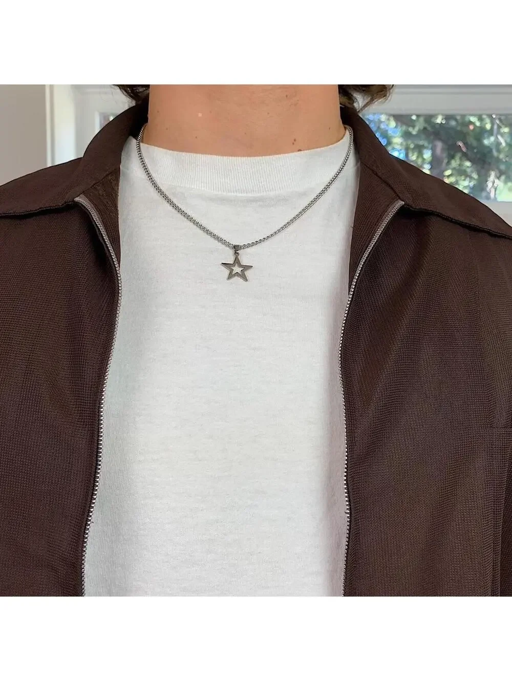 Cyber Y2k 2000s stainless steel simplistic grunge silver star opium necklace